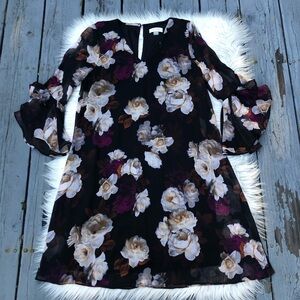 Calvin Klein Realistic Floral Print Sheer Ruffled Bell Sleeves Flowy Dress 4